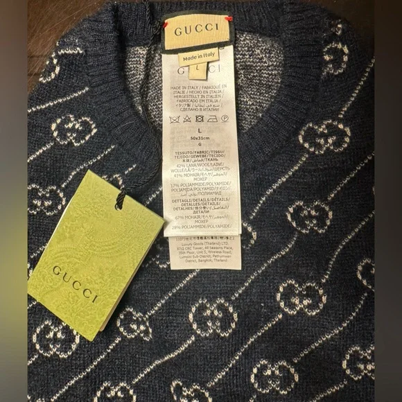 New Authentic Gucci GG Logo Dog Wool Sweater Vest Blue - Picture 8 of 16